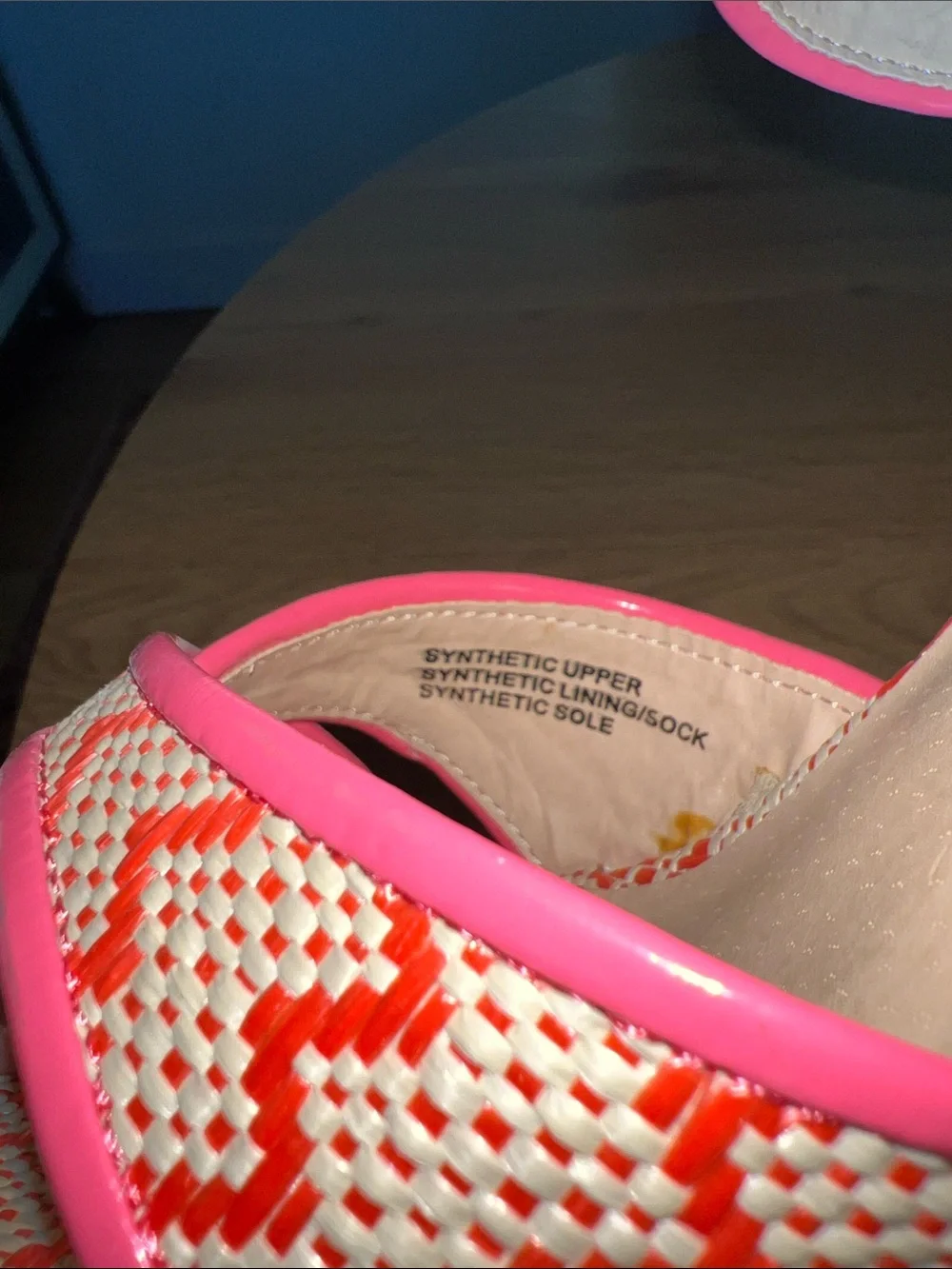 NWOB Madden Girl Coral & Cream Woven Platform Wedges with Ankle Strap